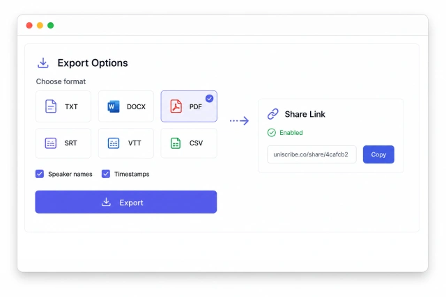 Transcript export interface